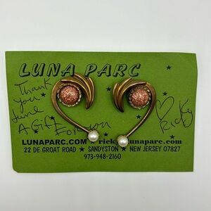 Luna Parc Brass and Copper Earrings with Pearl Accent